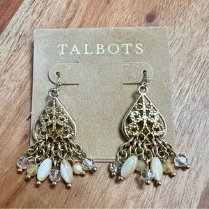 NWT Talbots gold filigree drop earrings with neutral beading jewelry
